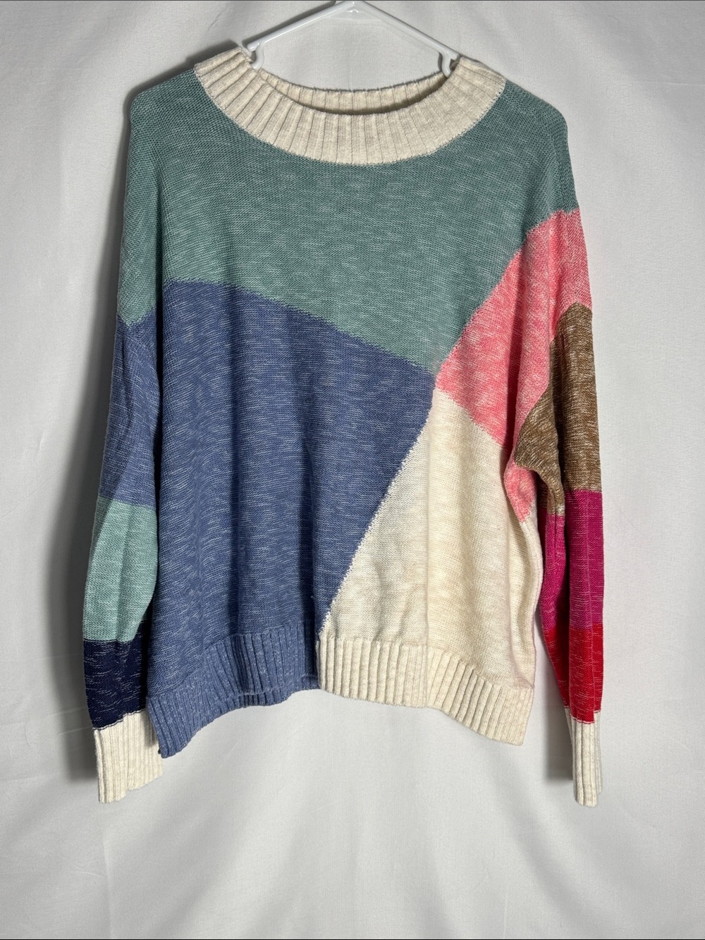Nic+Zoe Plus Size 1X Color Crossing Colorblock Crewneck Sweater